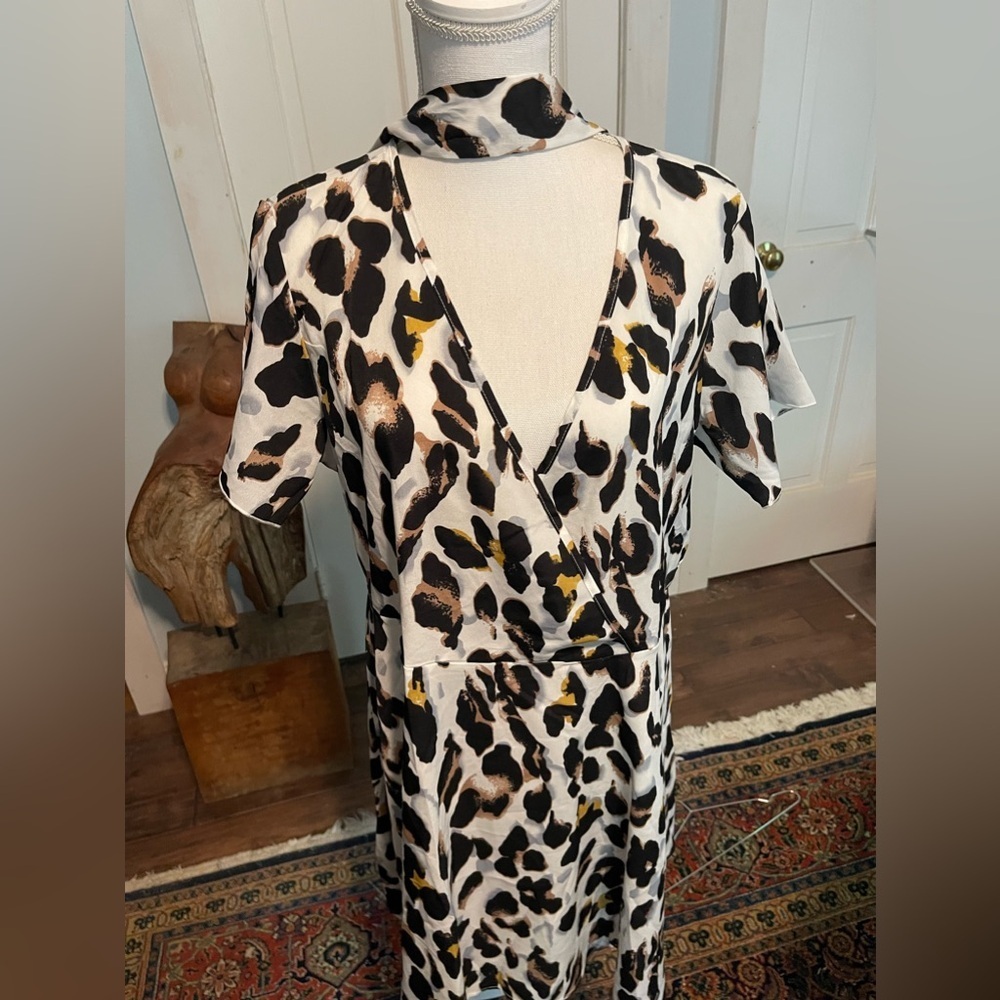 SHEIN Plus Allover Print Self Tie A-line Dress in Animal Print Leopard 0XL 12 - Picture 13 of 13